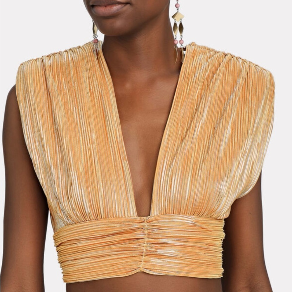 Sabina Musayev Gianna Foil Pleated Crop Top